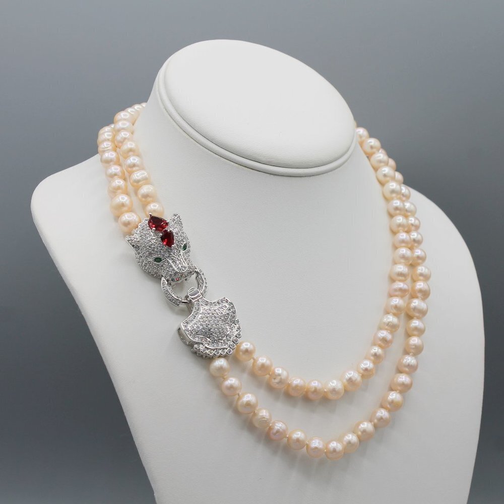 Jewelry pink freshwater pearl statement necklace leopard elegant fashion new